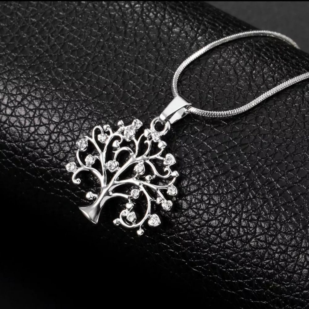 Silver titanium and simulated diamond tree of life boho necklace new